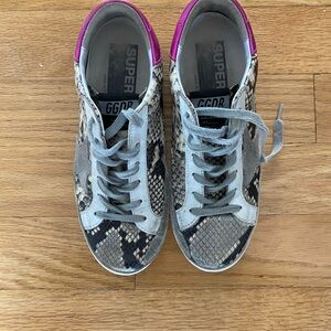 Golden Goose Grey Snakeskin Sneakers with Pink Heel